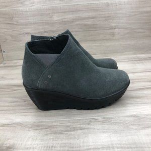 Skechers Wedge Booties Women's 5 Gray Suede Zip Ankle Boots Shoes